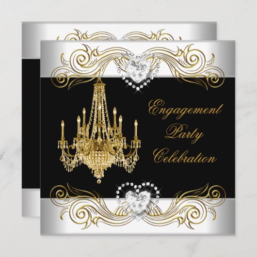 Engagement Party Eleganter Silberer weißer Lüster Einladung (Vorne/Hinten)