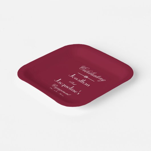 Engagement Party Elegantes Drehbuch Rustikales Bur Pappteller (Gewinkelt)