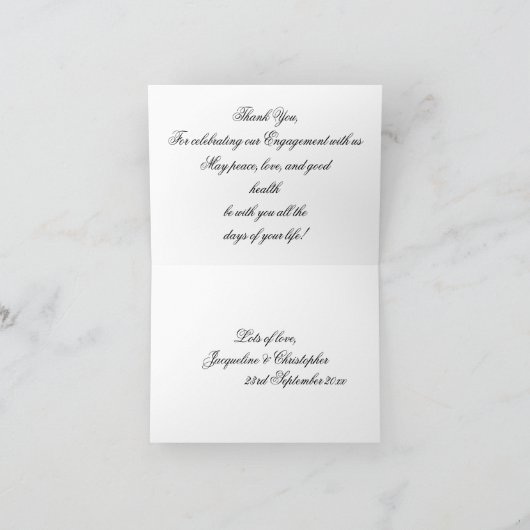 Engagement Party Elegantes Script Chic White Black Dankeskarte (Innenseite)