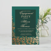 Engagement Party Emerald Gold Kraut Einladung (Stehend Vorderseite)