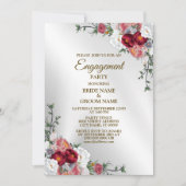 Engagement Party farbenfroh Rot Weiße Blütensilber Einladung (Vorderseite)