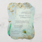 Engagement Party Gold Leaf Pfauenfederspiel Elegan Einladung (Vorne/Hinten)
