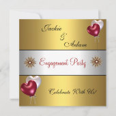 Engagement Party Gold Red White Liebe Ballons Einladung (Vorderseite)