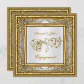 Engagement Party Gold White Damask Floral Einladung (Vorne/Hinten)