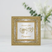 Engagement Party Gold White Damask Floral Einladung (Stehend Vorderseite)