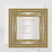 Engagement Party Gold White Damask Floral Einladung (Rückseite)