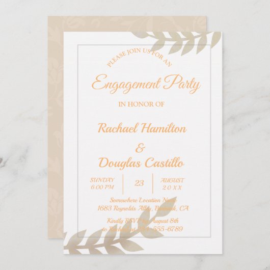 Engagement Party goldfarben Einladung (Vorne/Hinten)