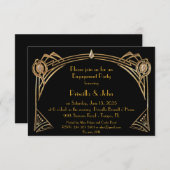 Engagement Party, großer Gatsby, Art-Deko, schwarz Einladung (Vorne/Hinten)