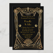 Engagement Party, großer Gatsby, Art-Deko, schwarz Einladung (Vorne/Hinten)