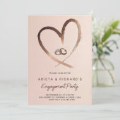 Engagement party invitation with a gold heart einladung (Stehend Vorderseite)