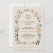 Engagement party Invitation with floral border Einladung (Vorderseite)