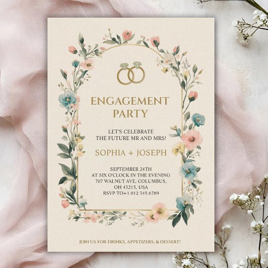 Engagement party Invitation with floral border Einladung
