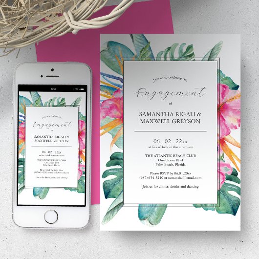 Engagement Party Invitations Tropical Flowers Einladung