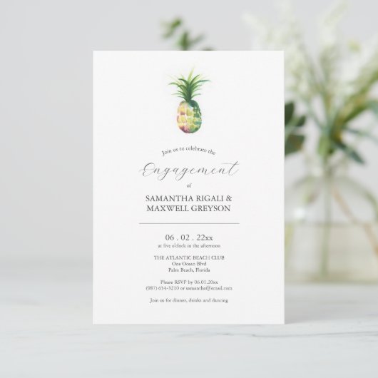 Engagement Party Invitations Tropical Pineapple Einladung (Stehend Vorderseite)
