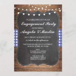 Engagement Party Lights Blauer Karo Holz Einladung