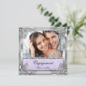 Engagement Party Lilac White Silver Foto Einladung (Stehend Vorderseite)