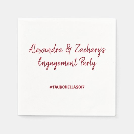 Engagement Party Napkins w Hashtag Deep Red Serviette (Vorderseite)