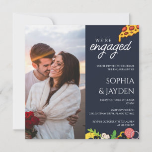 Engagement Party Navy Blue PIZZA Modern Einladung