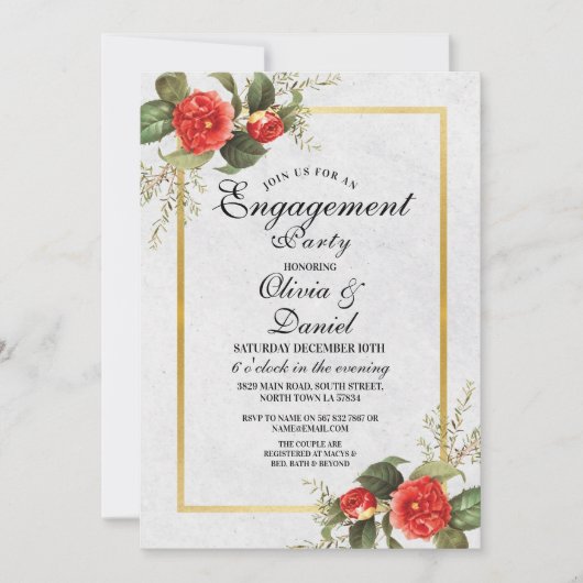 Engagement Party Paare Shooting Weihnachts Red Gol Einladung (Vorderseite)