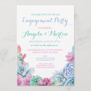 Engagement Party Pink Blue Succules laden ein Einladung