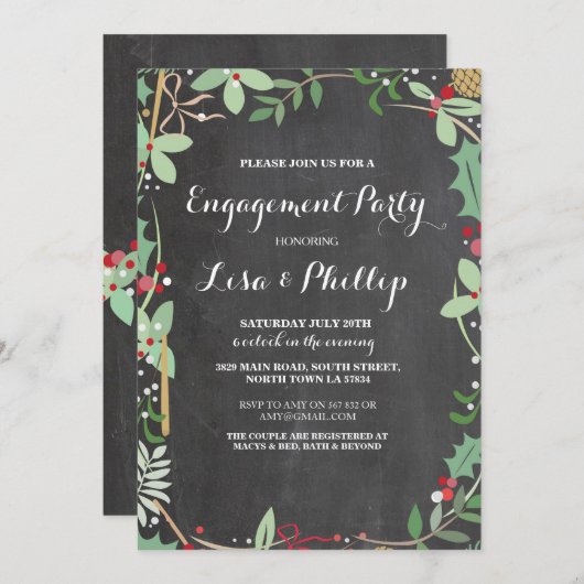 Engagement Party Rustikale Dusche Winter Chalk Ein Einladung (Vorne/Hinten)