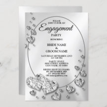 Engagement Party Silver Gray Shiny Hearts Elegant