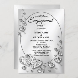 Engagement Party Silver Gray Shiny Hearts Elegant Einladung