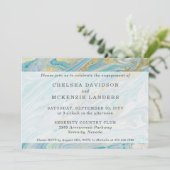 Engagement Party Türkis & Gold Marmorgeode Einladung (Stehend Vorderseite)