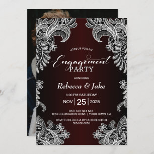 Engagement Party White Lace Burgundy Einladung