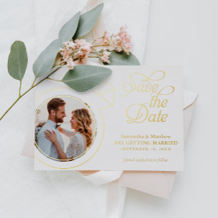 Engagement Ring Photo Wedding Save The Date Folieneinladung