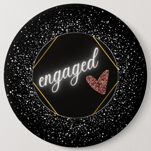 Engagiert Glamour Schwarz und Silber Button (Vorderseite)