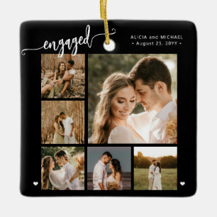 Engagiertes Skript 6 Foto-Hochzeitsandenken schwar Keramikornament