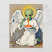 Engel Alien isst Spaghetti Postkarte (Vorderseite)