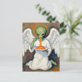 Engel Alien isst Spaghetti Postkarte (Stehend Vorderseite)