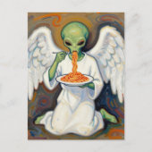 Engel Alien isst Spaghetti Postkarte (Vorderseite)