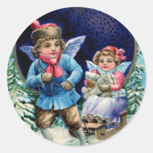 Engel als Weihnachtsgeschenke für Kinder viktorian Runder Aufkleber