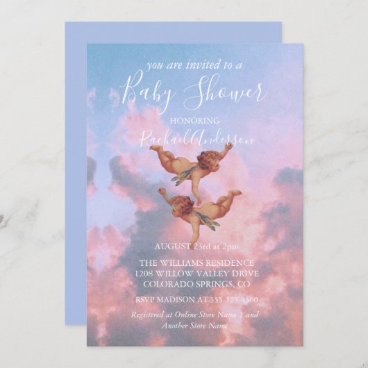 Engel am Himmel Einladung (Vorne/Hinten)