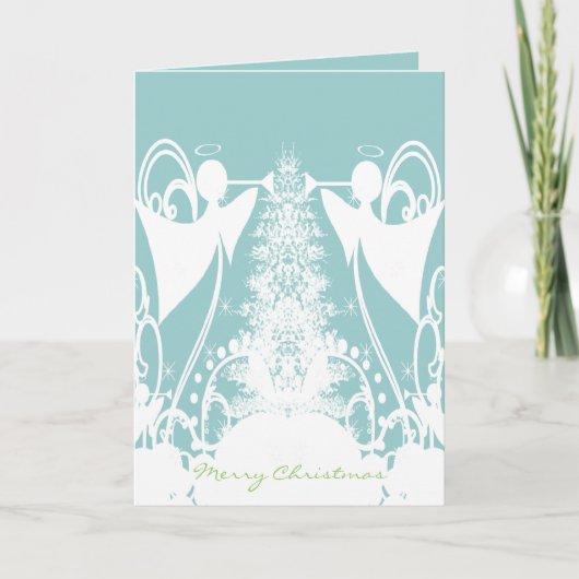 Engel auf Grün Feiertagskarte (Vorderseite)