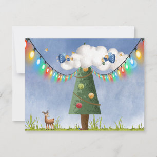 Engel auf hoher dekorierter Baum Anpassbarer Text  Feiertagskarte