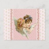 Engel auf rosa geblümtem Hintergrund. Postkarte (Vorderseite)
