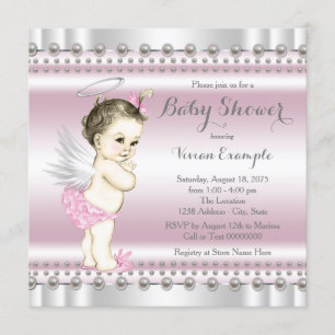 Engel-Baby-Party Pink und Grau Einladung