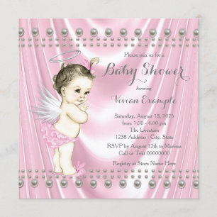 Engel Baby Satin und Perlen Baby Shower Einladung