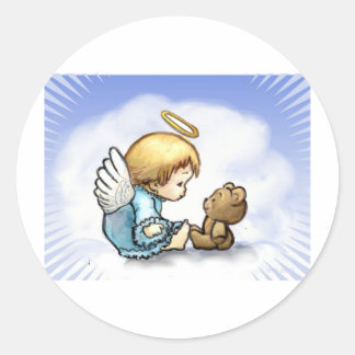 Engel-Baby und Teddybär Runder Aufkleber