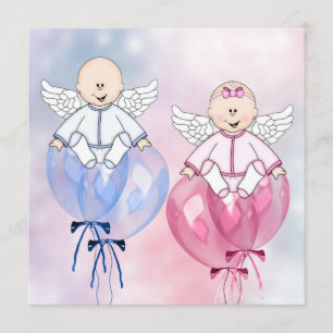Engel Ballons Rosa und Blau Geschlecht Enthüllung Einladung