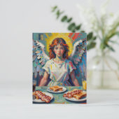 Engel beim Frühstück Postkarte (Stehend Vorderseite)