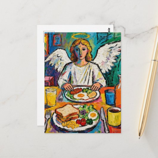 Engel beim Frühstück Postkarte (Vorderseite/Rückseite Beispiel)