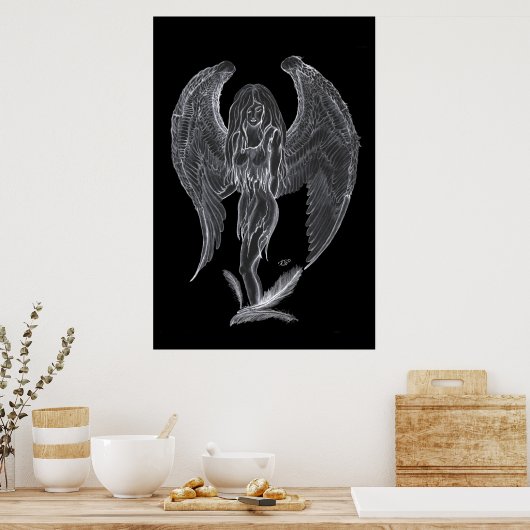 Engel Bleistiftzeichnung Black and white Design Poster (Küche)