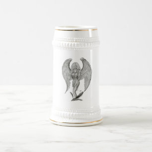 Engel Bleistiftzeichnung Schwarz-Weiß-Design Bierglas