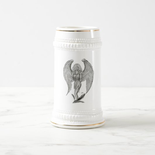 Engel Bleistiftzeichnung Schwarz-Weiß-Design Bierglas (Mittel)