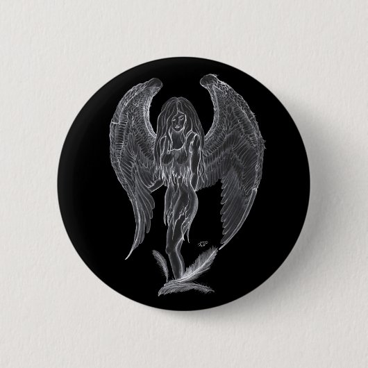 Engel Bleistiftzeichnung Schwarz-Weiß-Design Button (Vorderseite)